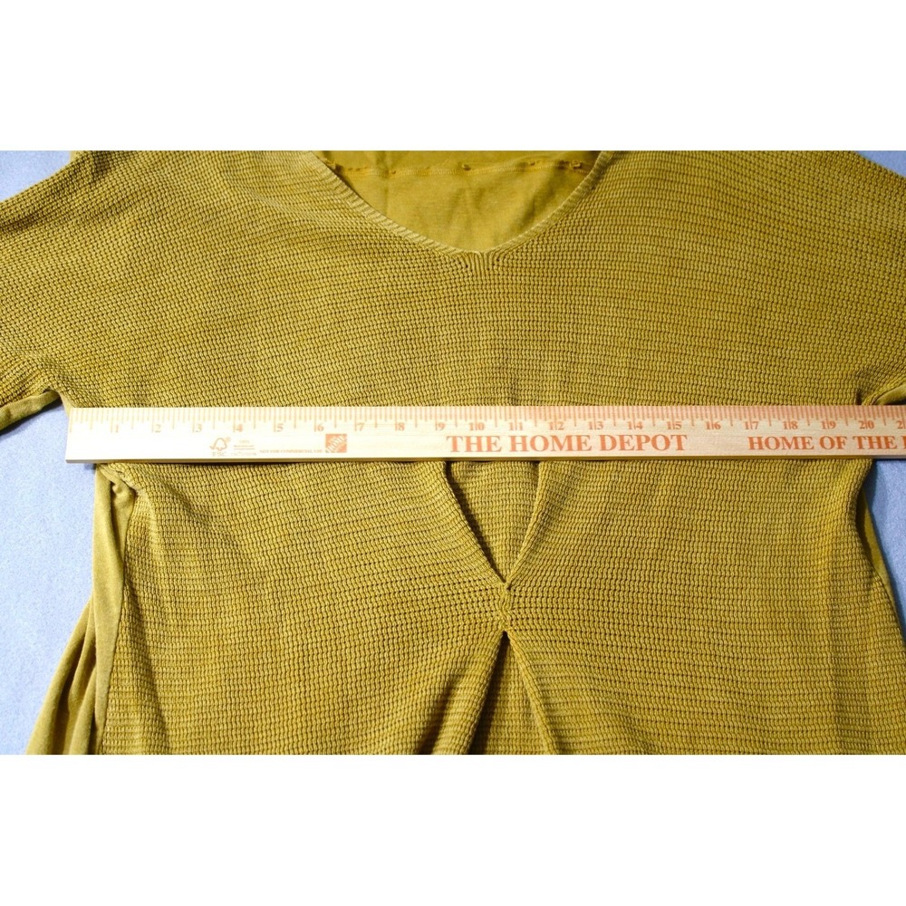 M. Rena Waffle Knit Top Womens Large Yellow V-Neck Pleated Thermal Boho S4945A - Picture 7 of 10